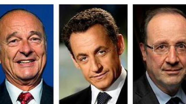שש שנים של ריגול אחר שלושת הנשיאים הצרפתיים. הולנד (מימין), סרקוזי ושיראק (צילום: AFP) (צילום: AFP)