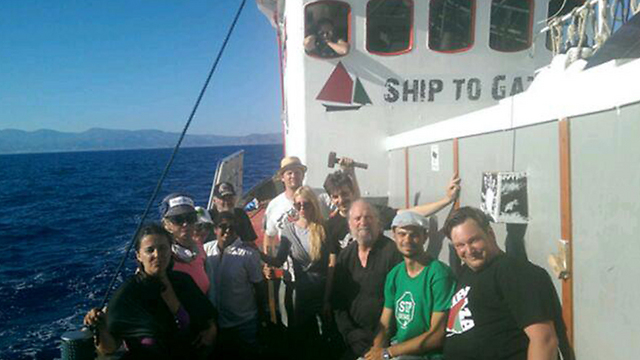 Pro-Palestinian activists aboard one of the boats.