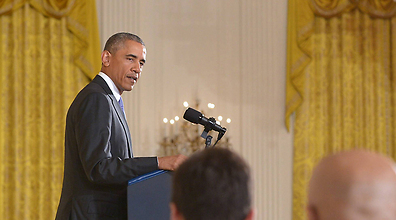 אובמה במסיבת העיתונאים בבית הלבן (צילום: AFP) (צילום: AFP)