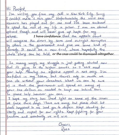 מכתב מהכלא בכתב יד (צילום: freeross.org) (צילום: freeross.org)