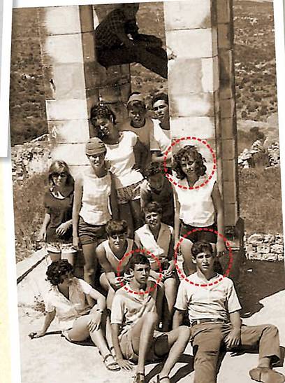The 'successful Gymnasia Rehavia group.' Netanyahu (R) sitting on the floor alongside Uzi Beller. Netanyahu's first wife, Miki Haran, is standing behind him   