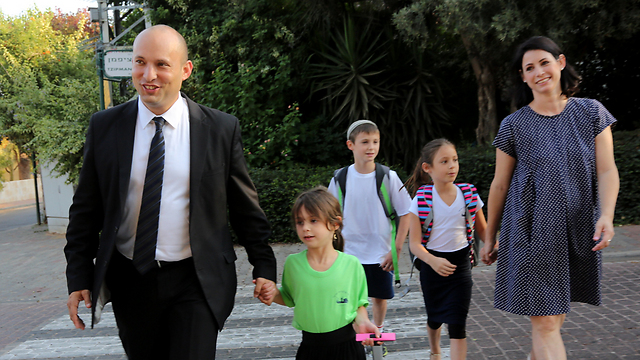 Minister of Education Bennett, along with his wife and three of their children. (Photo: Sasson Tiram)