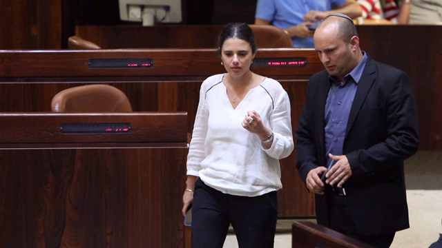 Ayelet Shaket and Naftali Bennett in the Knesset (Photo: Gil Yohanan)