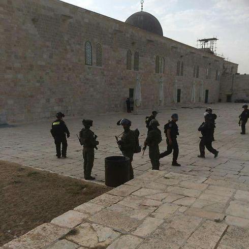Israeli security forces next to the Temple Mount following clashes.