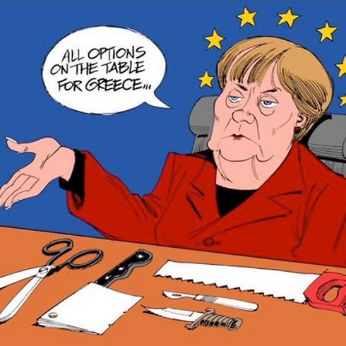 "כל האופציות על השולחן". קריקטורה לפני אישור תוכנית החילוץ ליוון ()