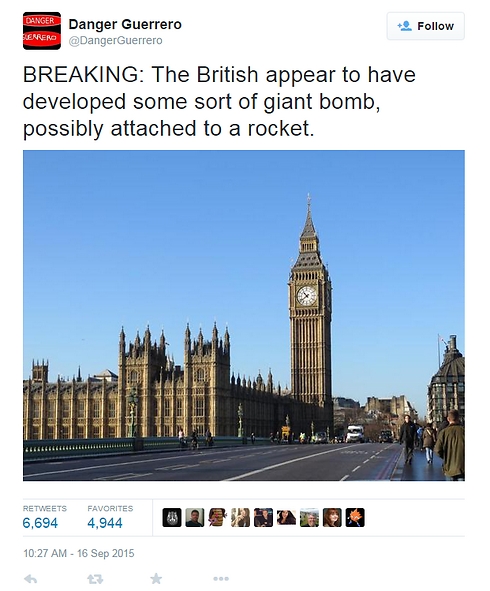 "הבריטים פיתחו פצצת ענק שאולי מחוברת לרקטה". מפניני הרשת (צילום: מתוך טוויטר) (צילום: מתוך טוויטר)