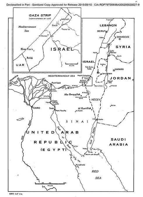Declassified CIA map of the Six Day War battlefield