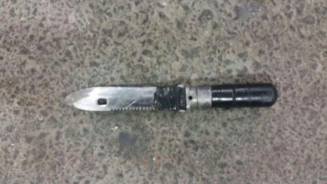 A knife found on the Palestinian who was seriously wounded in Shuafat overnight. (Photo: Police Spokesperson)