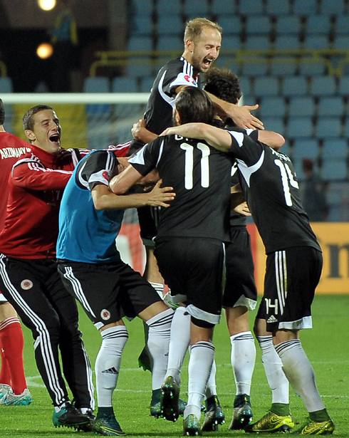נבחרת אלבניה חוגגת (צילום: AFP) (צילום: AFP)
