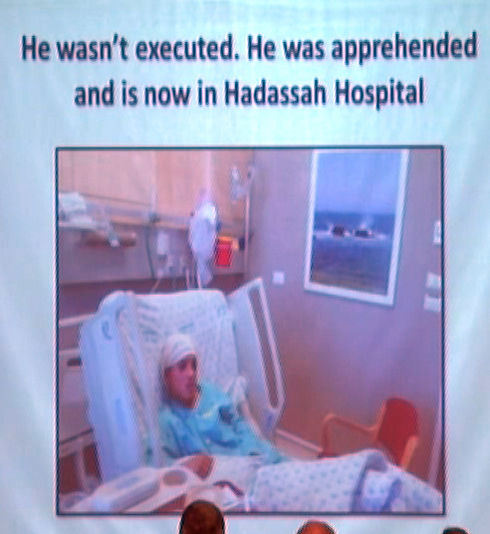 Israeli hasbara poster refuting Palestinian President Abbas's claim Mansara was killed