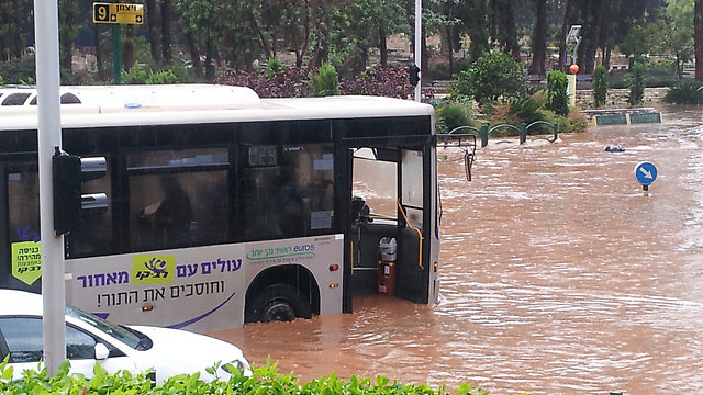 אוטובוס שנתקע ברחוב ויצמן בכפר סבא (צילום: אפי סאבו) (צילום: אפי סאבו)