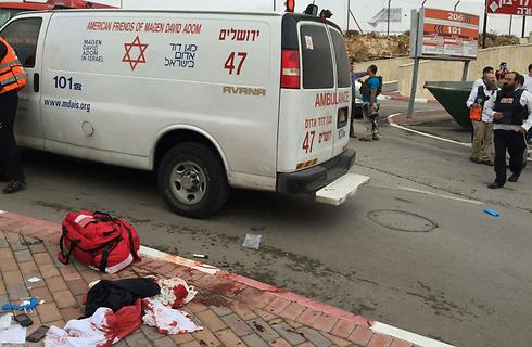 Scene of Friday's stabbing attack at Sha'ar Binyamin. (Photo: MDA Spokesperson)