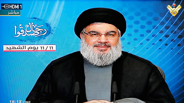 Hezbollah leader Hassan Nasrallah speaking on Lebanese television. (Photo: EPA)