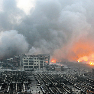 אזור הפיצוץ בנמל טיאנ'גין, אוגוסט 2015 | צילום: אי־פי־איי