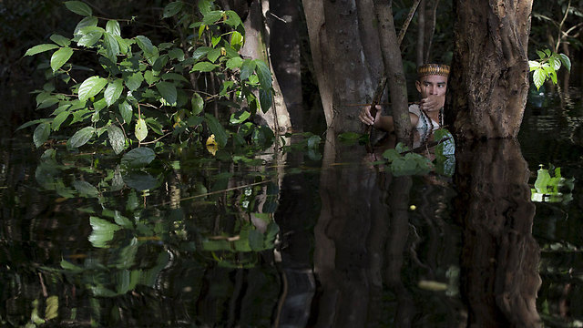 צעיר אינדיאני בן 18 יורה חץ מקשת באמזונס, ברזיל (צילום: רויטרס) (צילום: רויטרס)