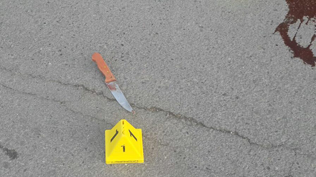 הסכין ששימש את המחבל ליד מערת המכפלה (צילום: דוברות מג"ב) (צילום: דוברות מג