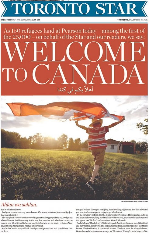 שער העיתון "טורונטו סטאר". ברוכים הבאים לקנדה ()
