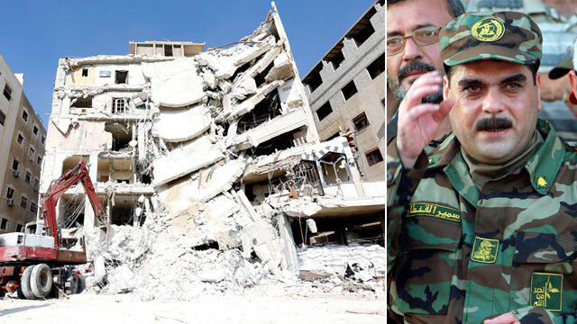 Samir Kuntar, right, and the wreckage of the building where he was killed (Photo: EPA) (Photo: EPA)