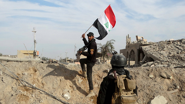 זו לא תמונת ניצחון מושלמת בלי הדגל. כוחות עיראקיים במרכז רמאדי (צילום: רויטרס) (צילום: רויטרס)