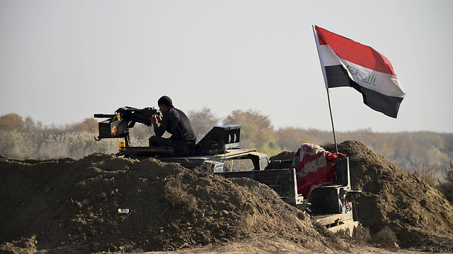 תמונת ניצחון. דגל עיראק במרכז רמאדי (צילום: AP) (צילום: AP)