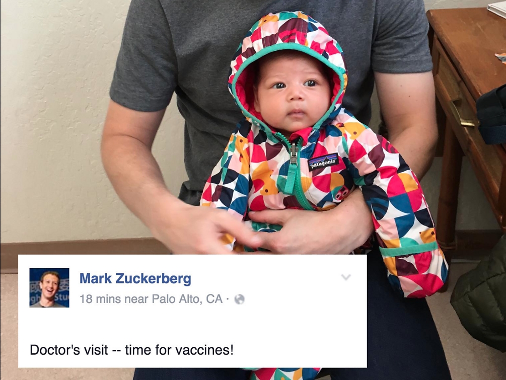 מארק ומקס צוקרברג בדרך לחיסון הראשון. הפוסט שעורר את כל הרעש ( )