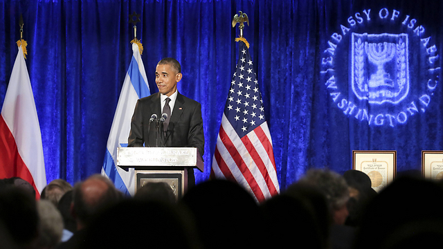'When Israel faces terrorism, we stand up forcefully and proudly in defense of our ally.' Obama speaking at the Israeli embassy in Washington. (Photo: gettyimages)
