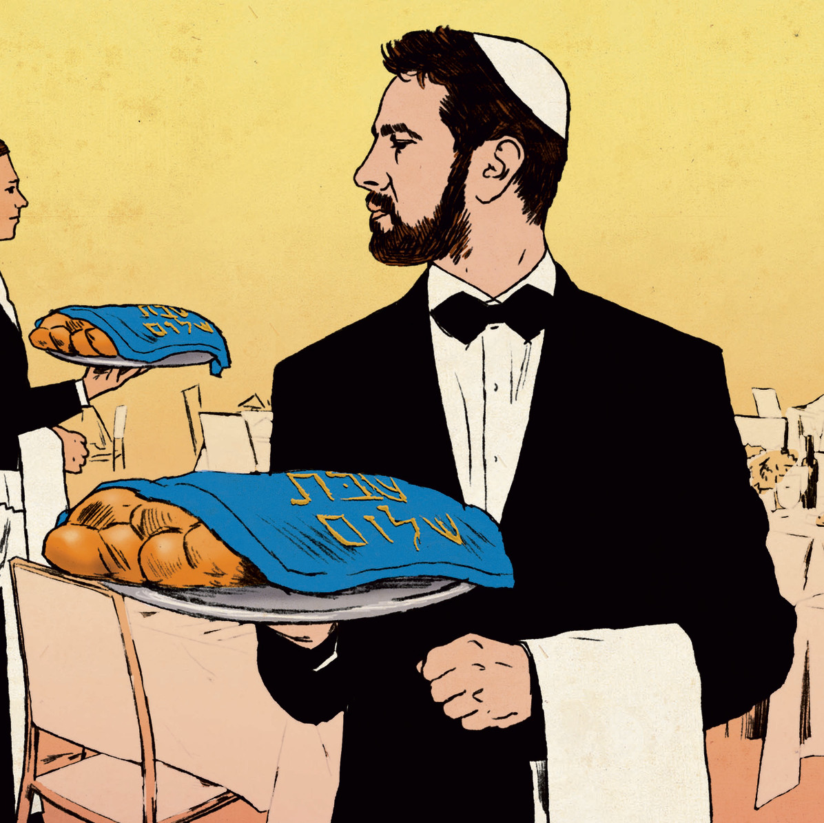 Plenty of religious people work as waiters on Shabbat in Israel. But how do they reconcile this with Jewish religious law? (Illustration: Ruth Gvili)