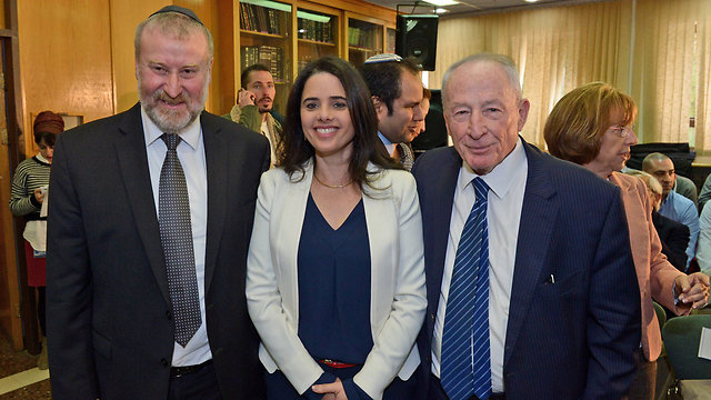 New AG Mandelblit, Justice Minister Shaked and outgoing AG Weinstein (Photo: GPO)