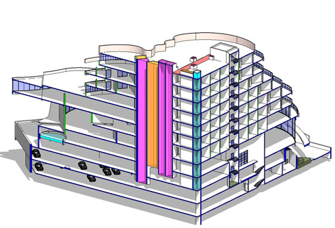 קומות מדורגות, תכנון שעובד עם אילוצי הצניעות (הדמייה:  א.ב. מתכננים)
