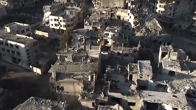 Ruins in Homs, Syria, seen from a Russian drone 