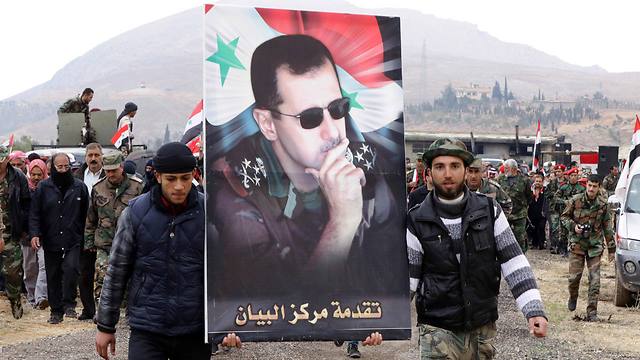 Syrians hold poster of Bashar Assad (Photo: AFP)