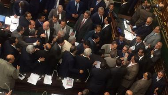Chaos at the Egyptian parliament over Okasha.