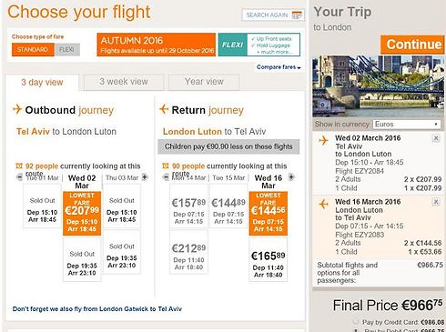 בדיקת ynet: טיסות לילדים זולות משמעותית (צילום מסך: אתר easyjet) (צילום מסך: אתר easyjet)