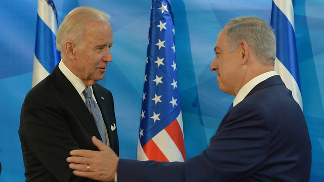 Vice-President Joe Biden, left, with Prime Minister Benjamin Netanyahu at press conference (Photo: GPO)
