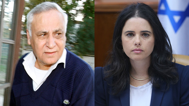 Justice Minister Ayelet Shaked and Moshe Katsav (Photo: Alex Kolomoisky and Gadi Kabalo)