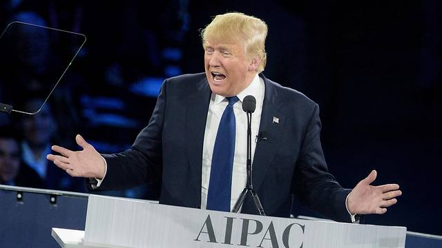 Republican presidential candidate Donald Trump speaking at AIPAC