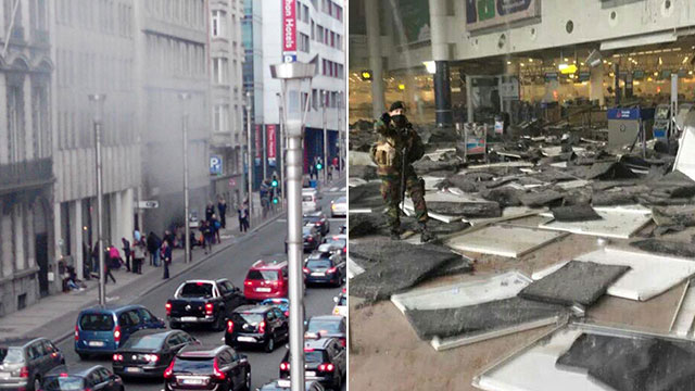 הפיגועים בנמל התעופה (מימין) ובמטרו בבריסל ()