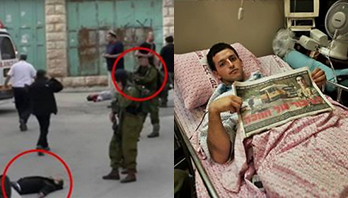 מימין: דרור זיכרמן לאחר שנפצע בפיגוע. משמאל: החייל היורה בחברון 