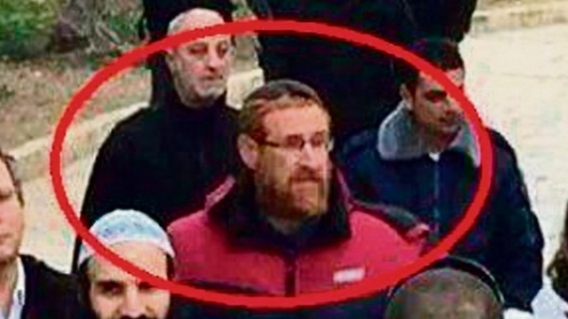 Right-wing activist Yehuda Glick at Temple Mount, targeted with a red circle