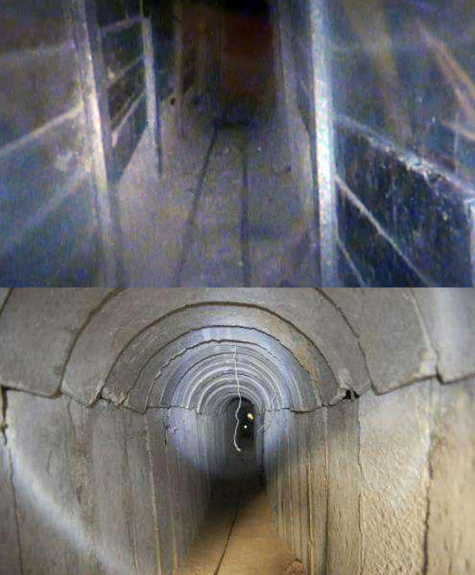 Top: Tunnel discovered from Gaza to Israel in 2016. Bottom: Tunnel discovered during Operation Protective Edge (Photo: IDF Spokesperson's Unit)