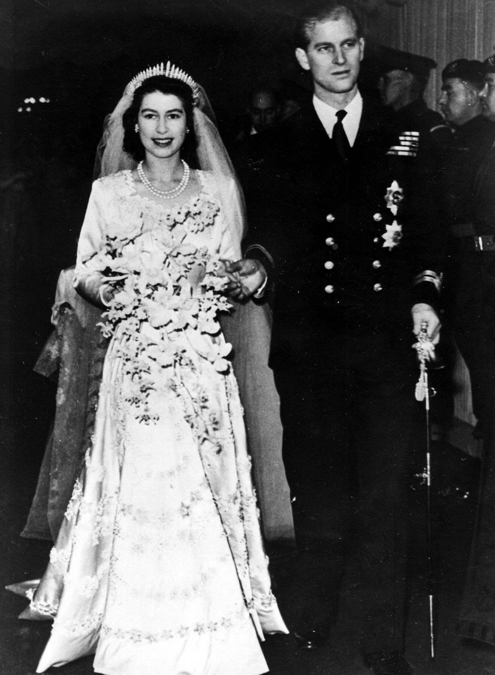 68 שנות נישואים. בחתונתה עם דוכס אדינבורו פיליפ. 20 בנובמבר 1947 (צילום: AP) (צילום: AP)