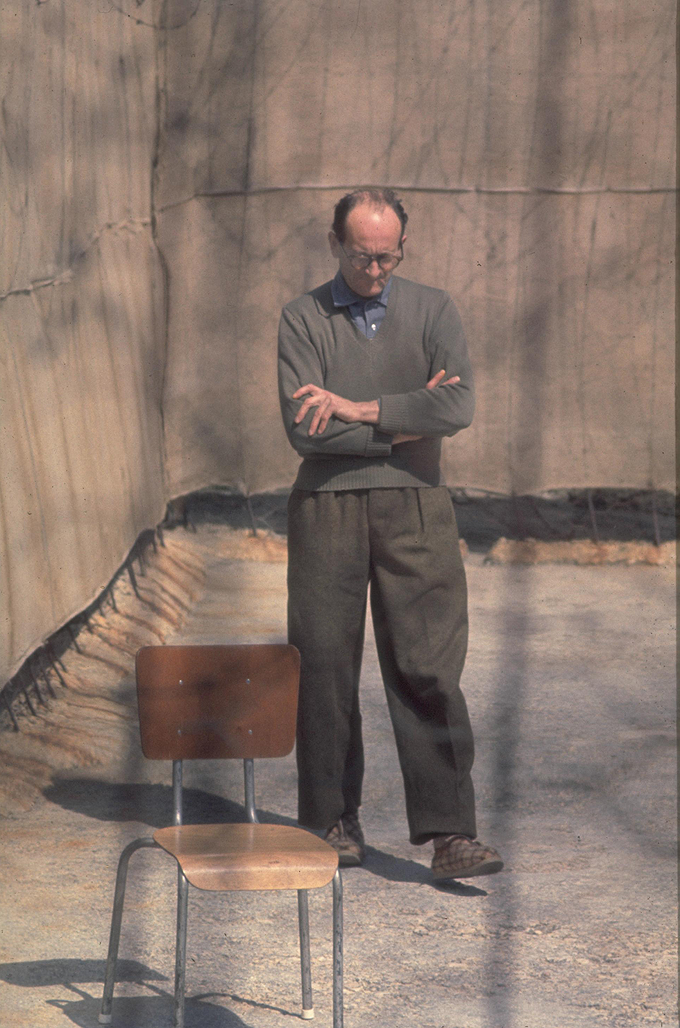 Color Photo of Adolf Eichman pacing in the Ramle prison yard before his trial (Photo: Government Press Office)  (Photo: GPO)