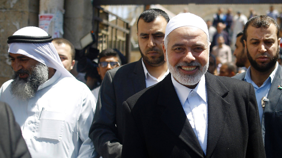 Ismail Haniyeh leaving the mosque after his speech Friday (Photo: AFP) (Photo: AFP)