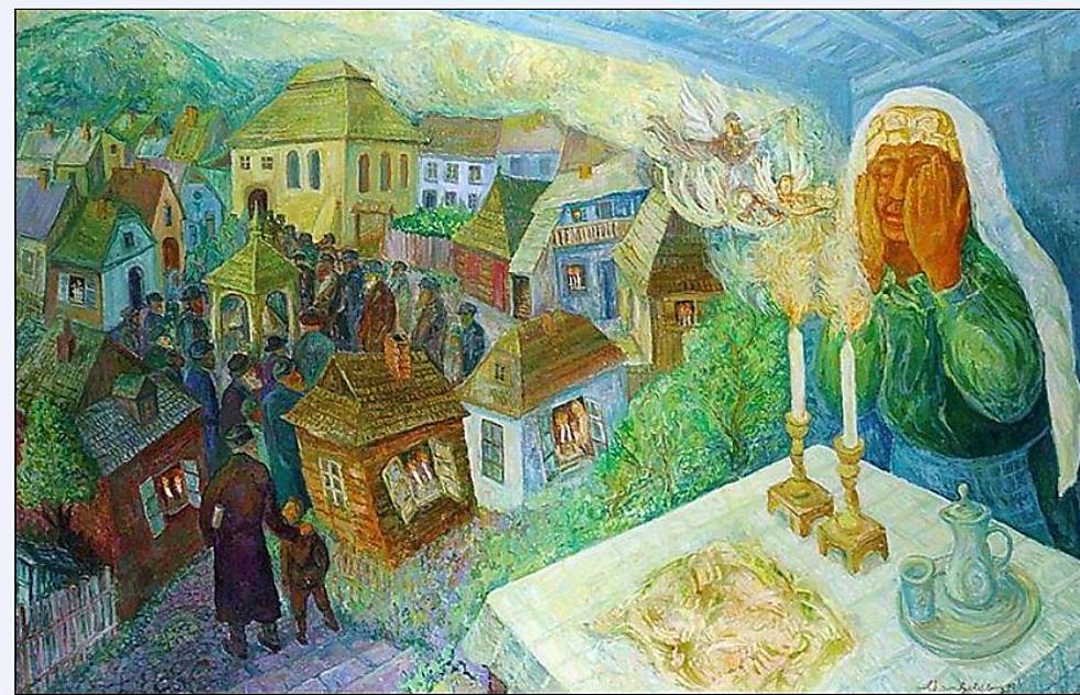 Shabbat in pre-Holocaust Poland (Art: Haim Goldberg)