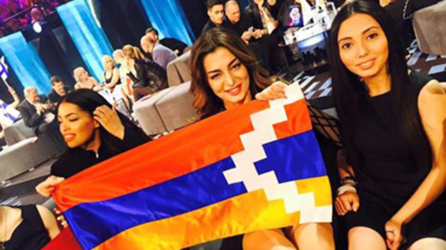 איווטה מקוצ'יאן ודגל נגורנו קרבך (צילום: EBU) (צילום: EBU)