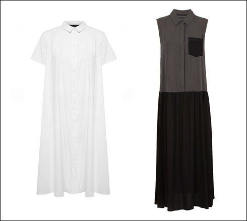 שמלה ללא שרוולים, 790 שקל; שמלת כותנה לבנה עם כפתורים, 840 שקל (צילום: עדי גלעד, ולרי בלקינד)