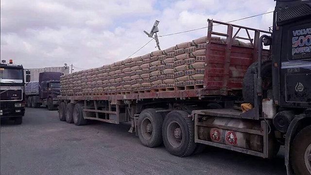 Cement coming into the Gaza Strip for the first time in over a month.