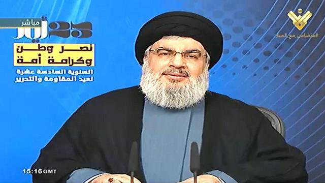 Nasrallah giving the speech from his bunker