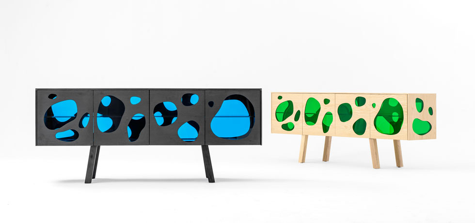 Aquario הוא מזנון עץ עם חלונות צבעוניים, שעיצבו האחים קמפאנה ל-BD ברצלונה (באדיבות שבוע העיצוב מילאנו)