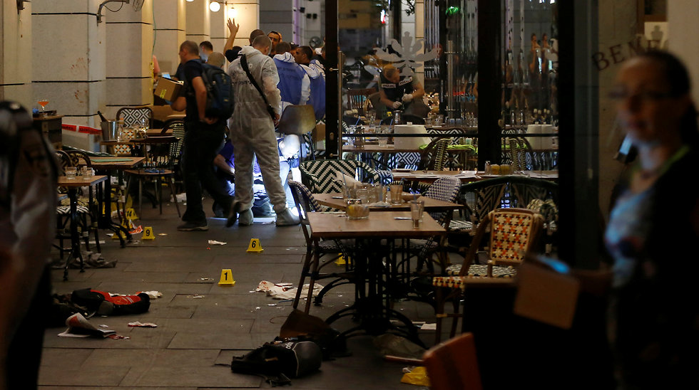 Scene of terrorist attack at Sarona Market (Photo: Reuters)
